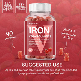 Gummies de Fer VEGEPOWER fraise, vue du dessus sur la table