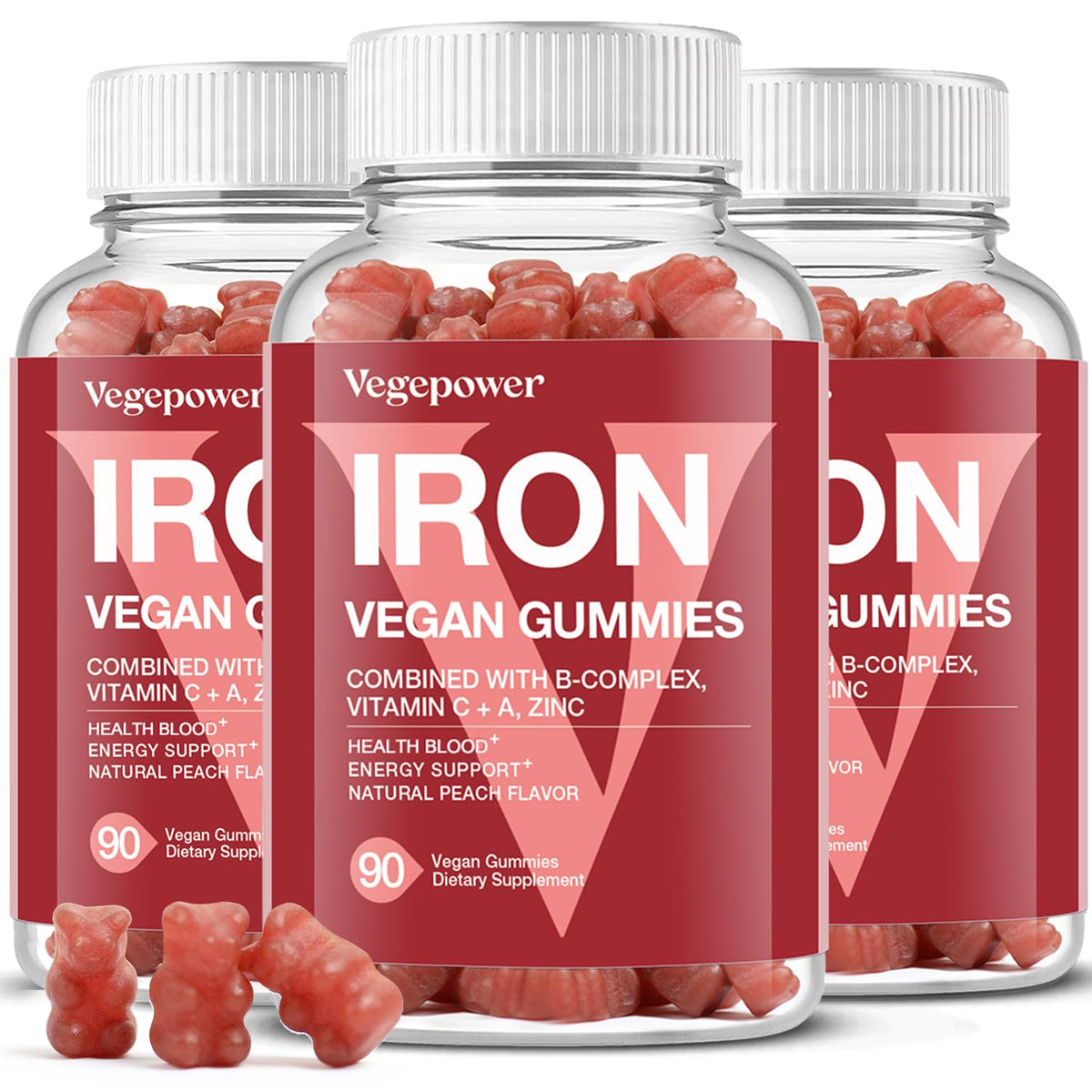 Gummies de Fer VEGEPOWER saveur pêche en paquet de 800g