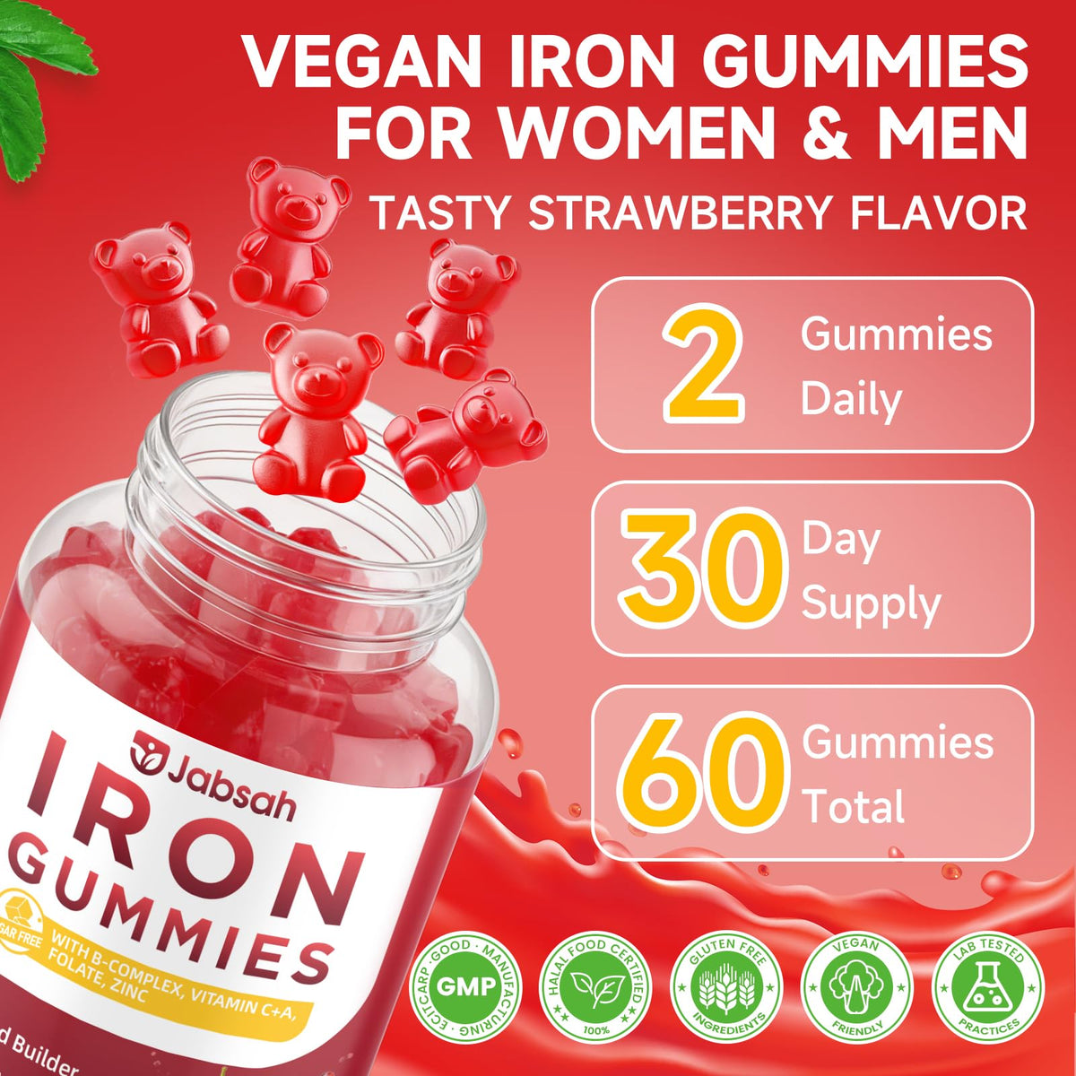 Gummies de Fer Végétalien Jabsah dans la main d'une personne