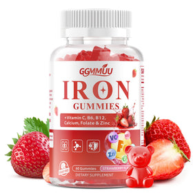 Gummies de Fer Végétaliens GGMMUU, emballage avant avec saveur fraise