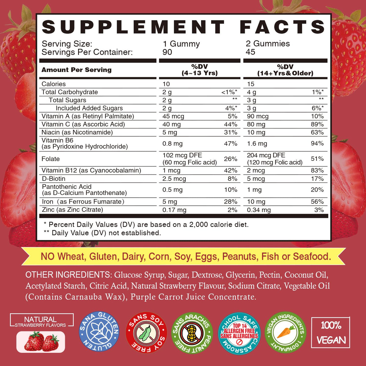 Gummies de Fer Végétaliens VEGEPOWER, présentation avec fraises