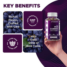 Gummies de Fer Vitamatic à côté d'une assiette de fruits