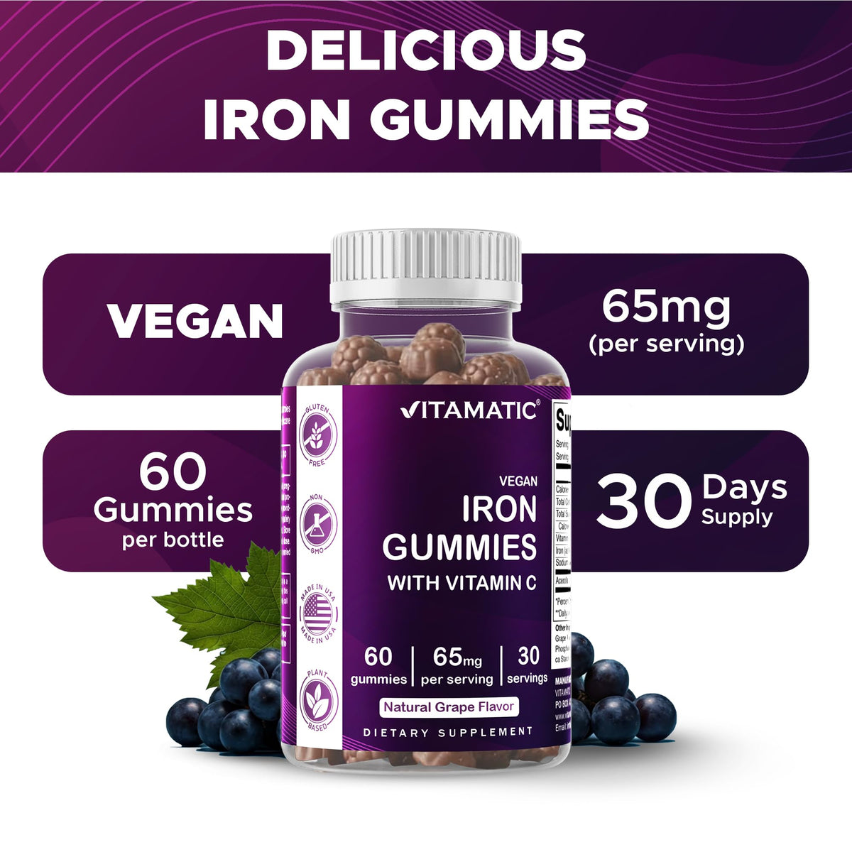 Gummies de Fer Vitamatic avec un verre d'eau