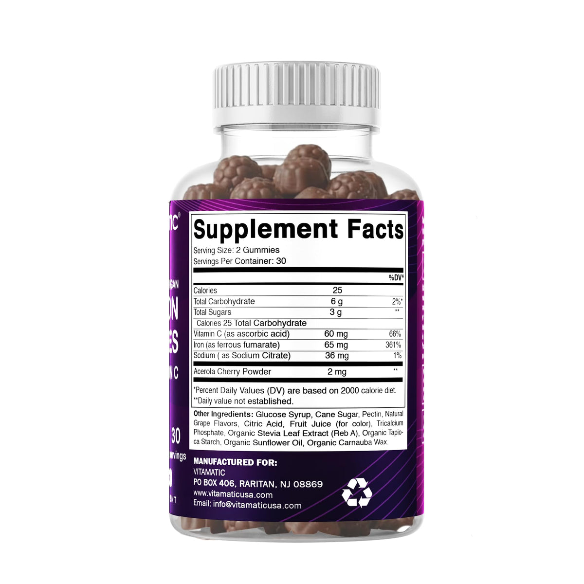 Gummies de Fer Vitamatic montrant leur couleur naturelle