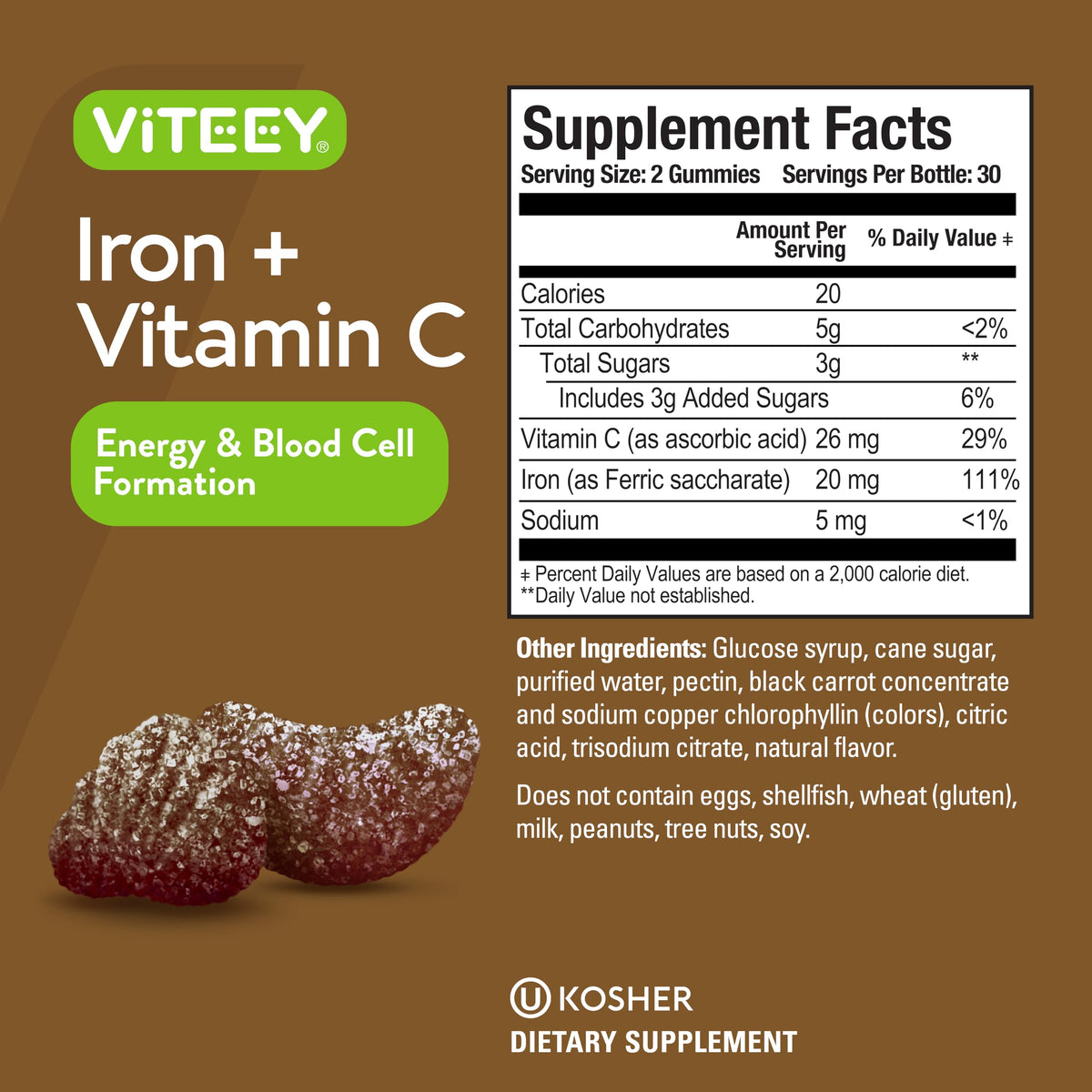 Gummies de Fer Viteey en gros plan montrant la texture
