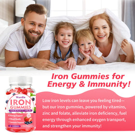 Gummies de Fer Wordln, pot ouvert montrant les gummies à l'intérieur