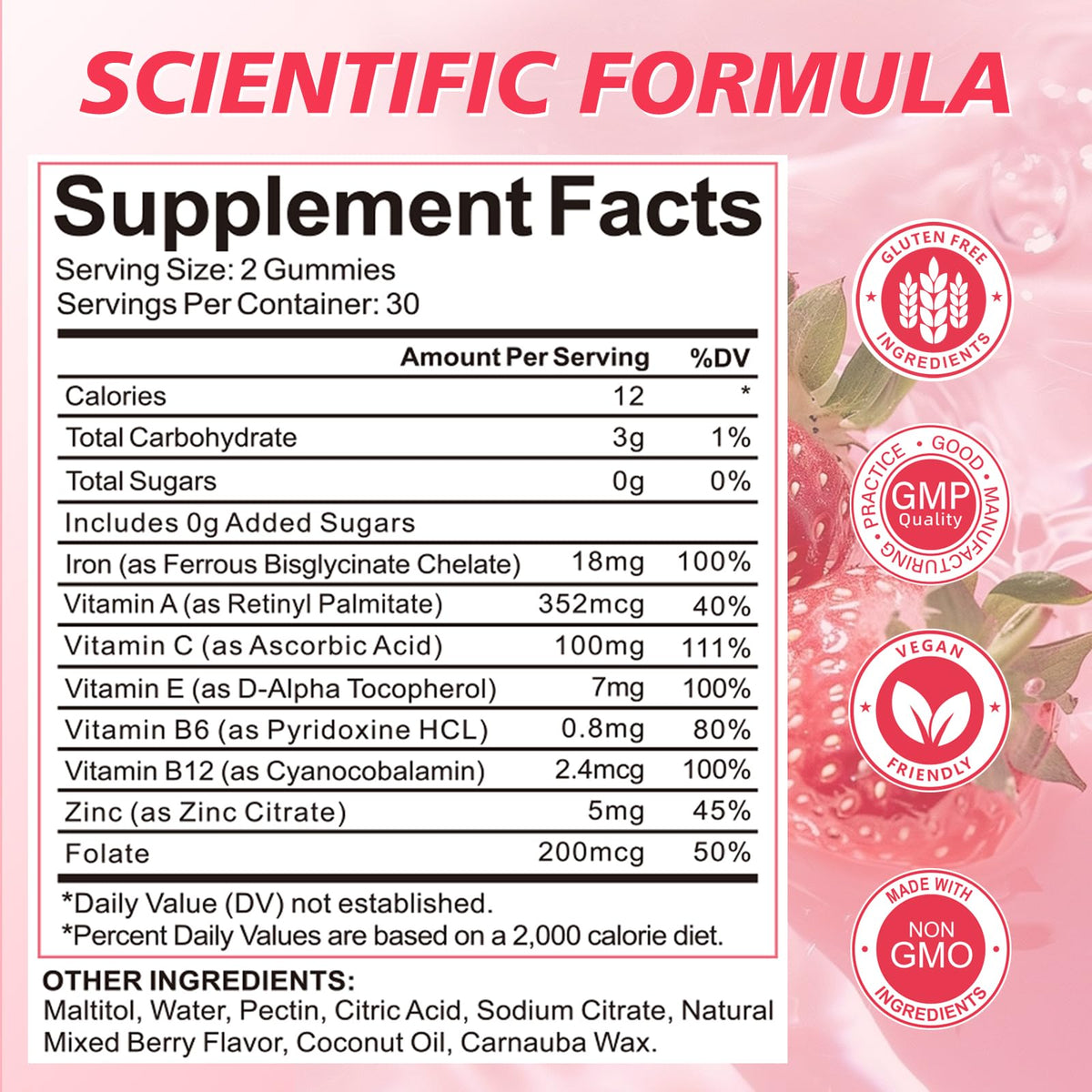 Gummies de Fer Wordln, présentation avec fruits