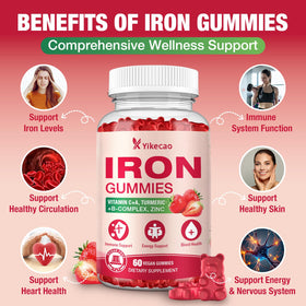 Gummies de fer Yikecao sur une table avec des fruits