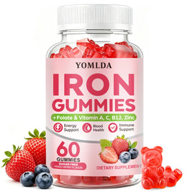Gummies de fer YOMLDA en vue de face, emballage avec fruits rouges