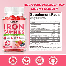 Gummies de fer YOMLDA, mise en scène sur une table