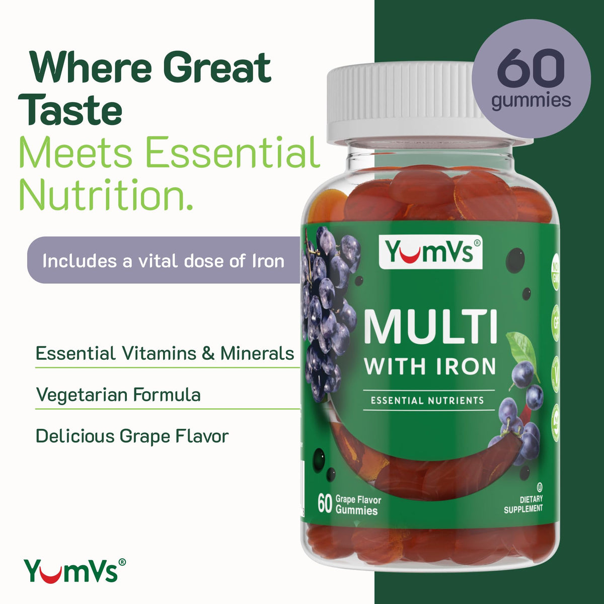 Gummies de Fer YUM-V'S montrant la texture et la couleur de raisin