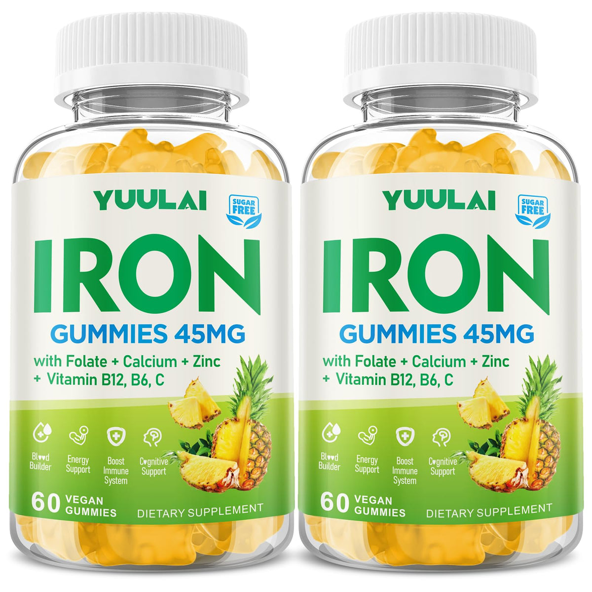 Gummies de Fer YUULAI 120 pièces saveur ananas, emballage avant