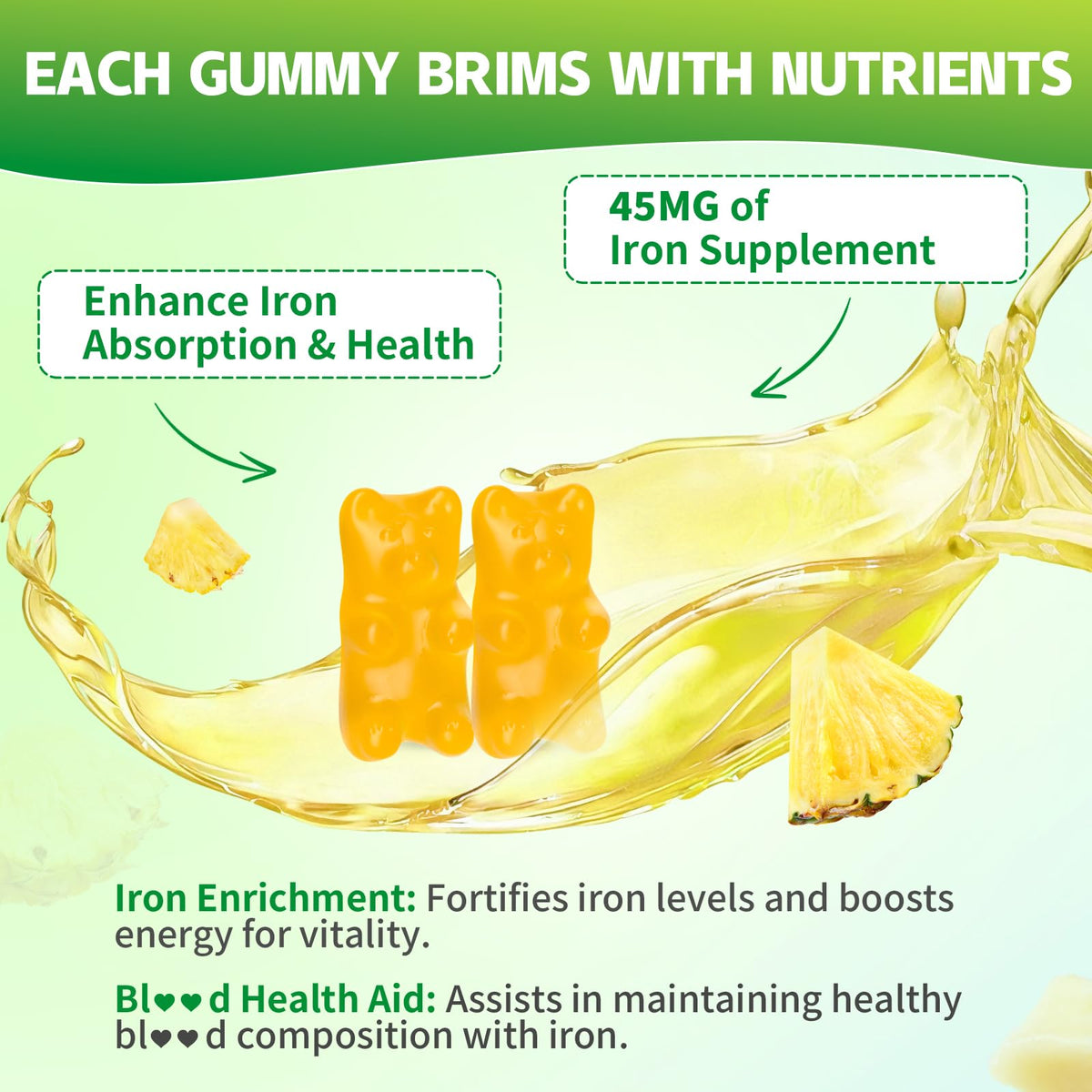Gummies de Fer YUULAI dans un bol, présentation
