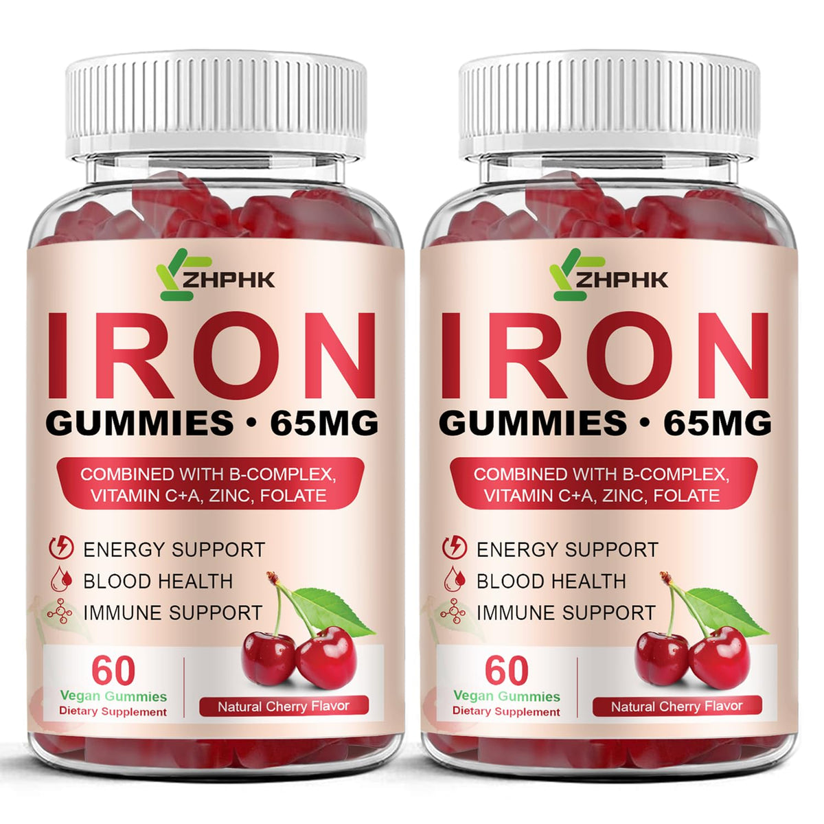 Gummies de Fer ZHPHK 65mg en pot de 449g avec couvercle