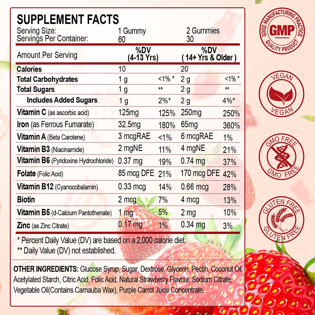 Gummies de Fer ZHPHK avec fraises fraîches en arrière-plan