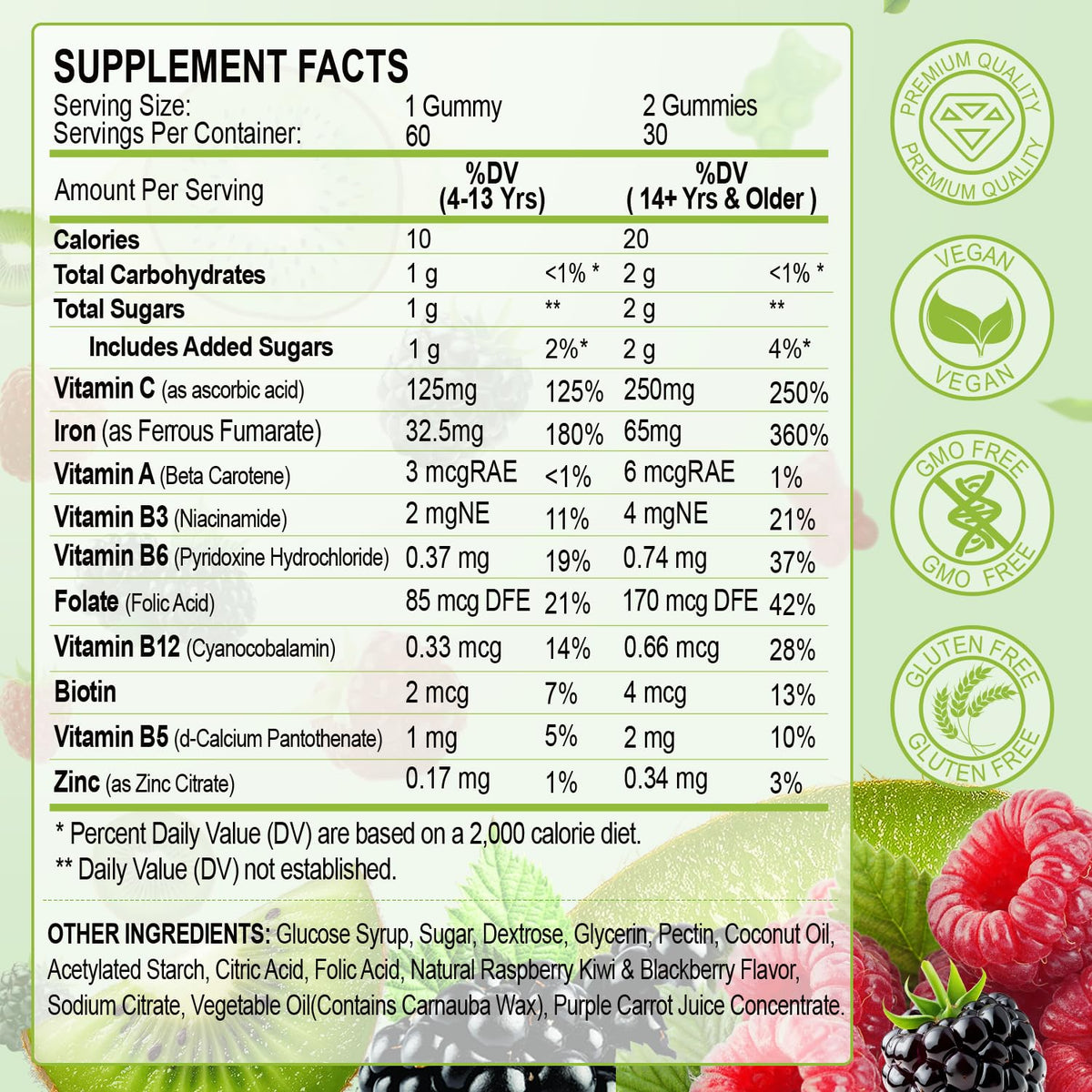 Gummies de fer ZHPHK montrant la texture moelleuse
