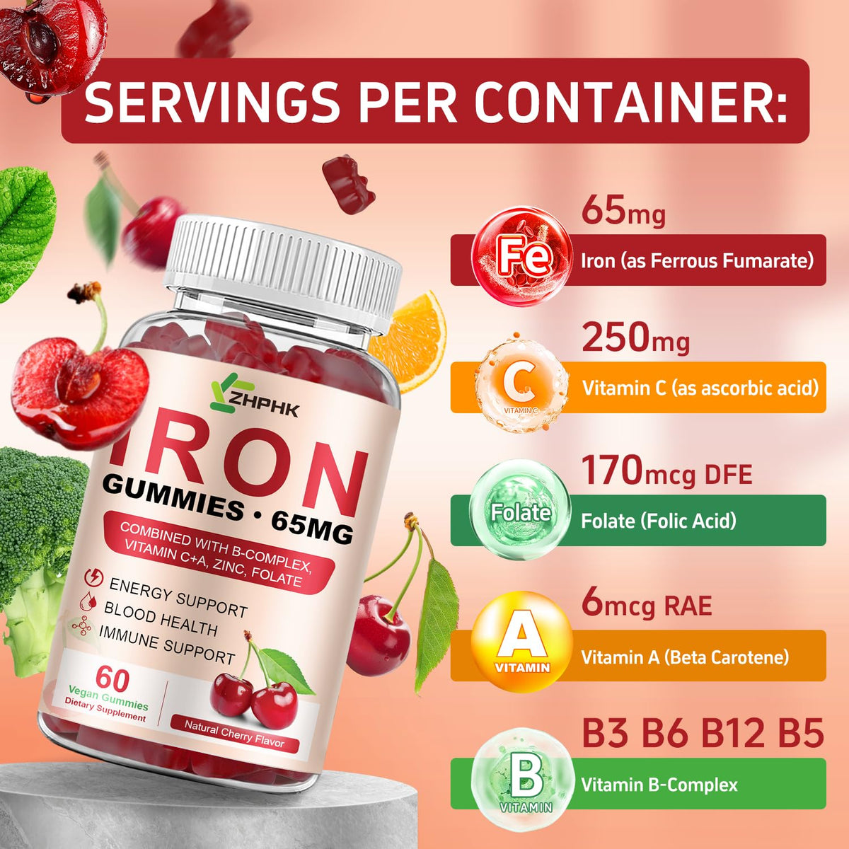 Gummies de Fer ZHPHK montrant la texture moelleuse