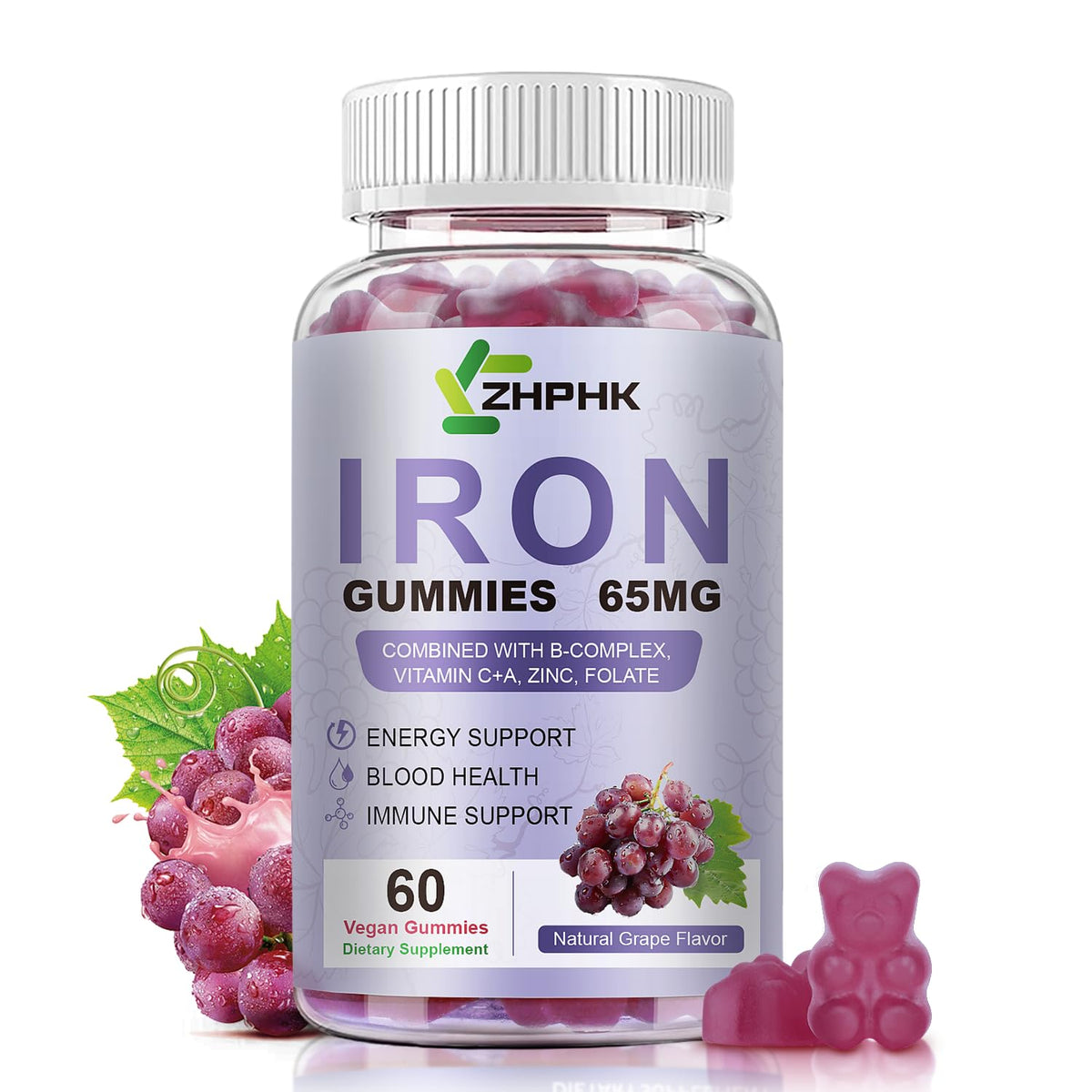 Gummies de fer ZHPHK vue de face avec emballage