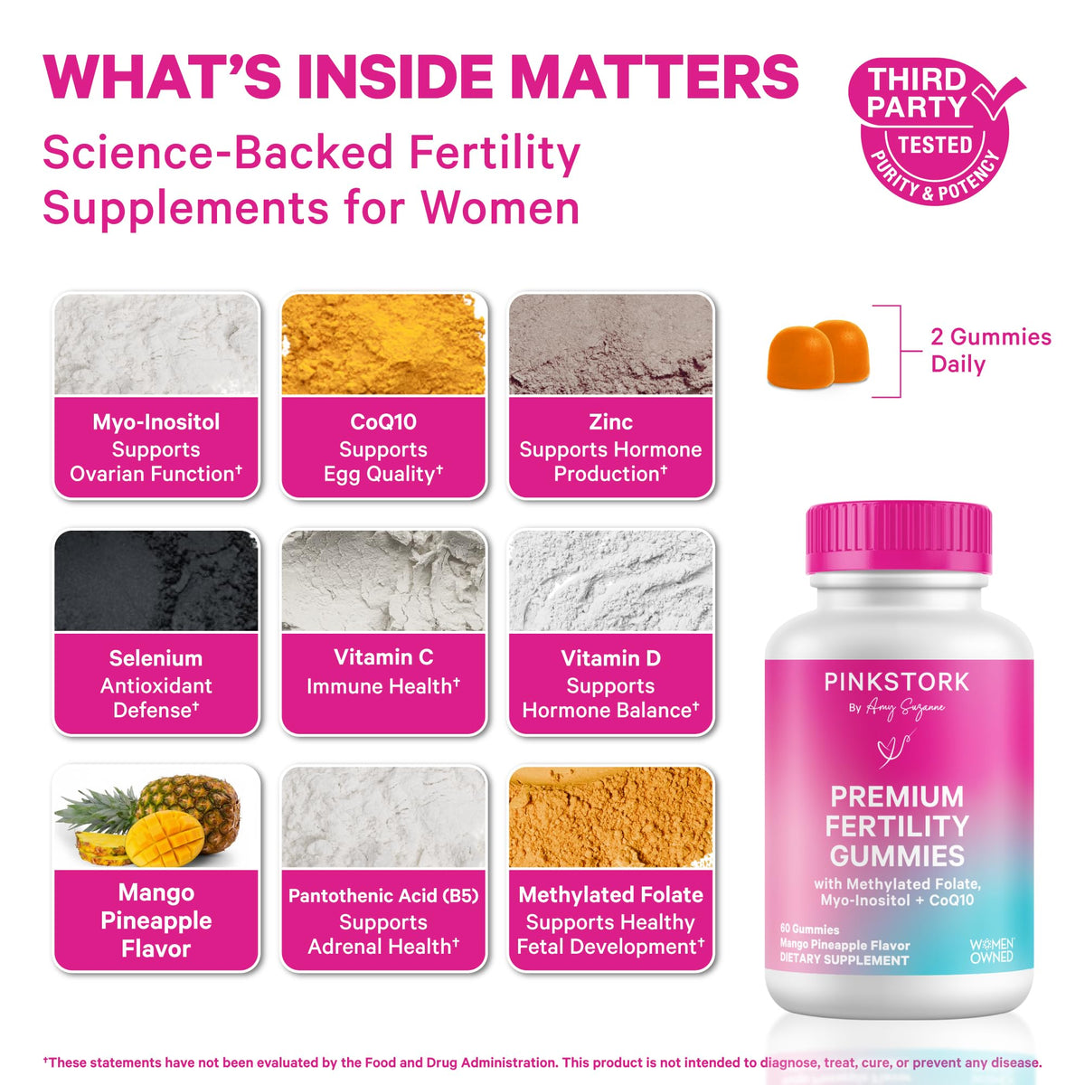 Gummies de Fertilité Pink Stork montrant la texture et la couleur des gummies