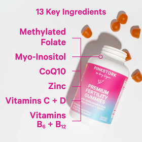 Gummies de Fertilité Premium Pink Stork, flacon ouvert avec gummies visibles