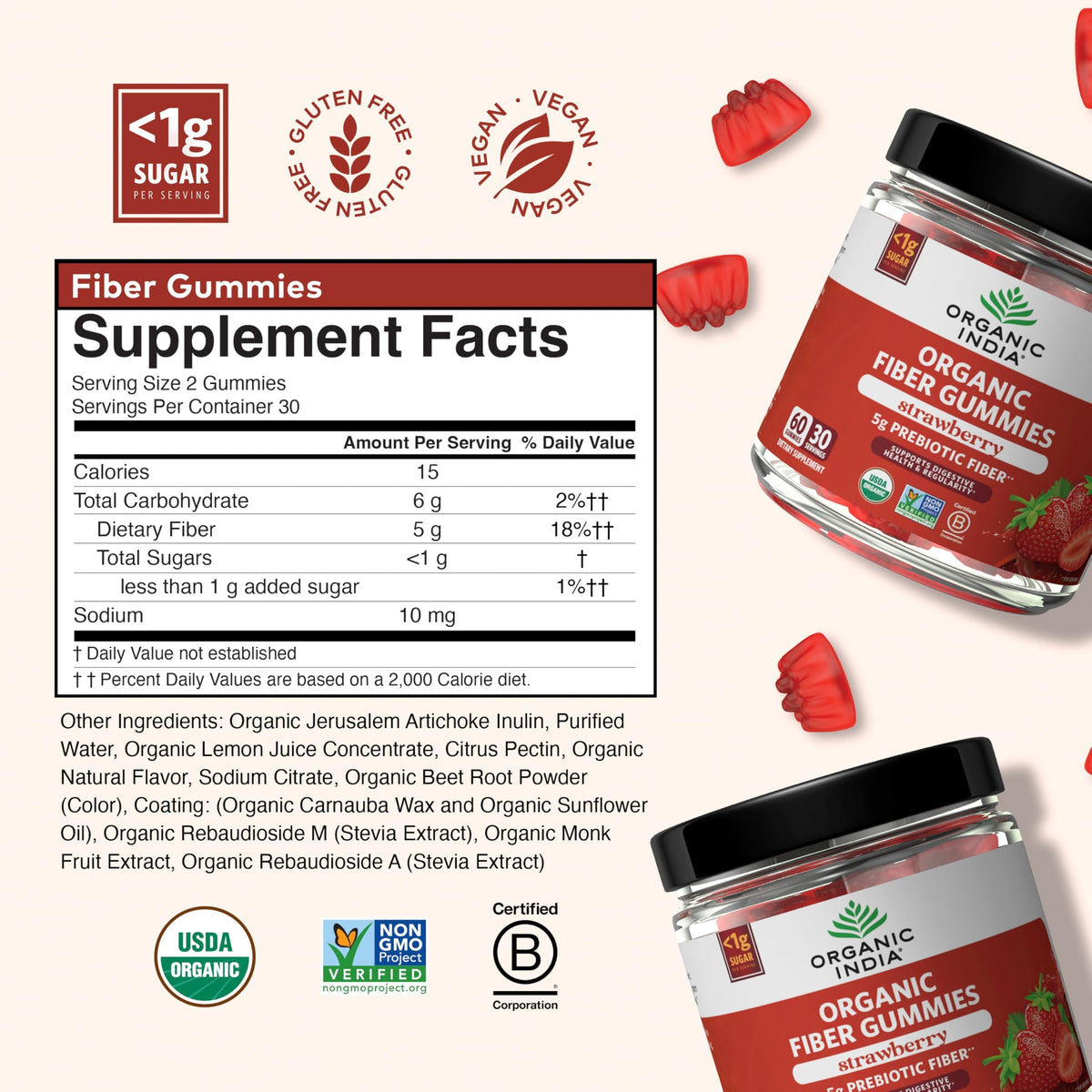 Gummies de fibre bio ORGANIC INDIA, boîte avec étiquette