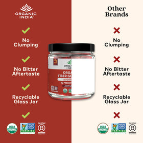 Gummies de fibre bio ORGANIC INDIA, présentation sur une table