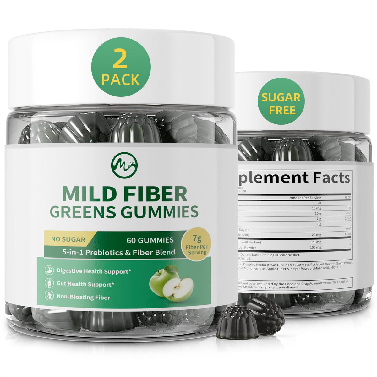 Gummies de fibre M inch en boîte, saveur pomme verte