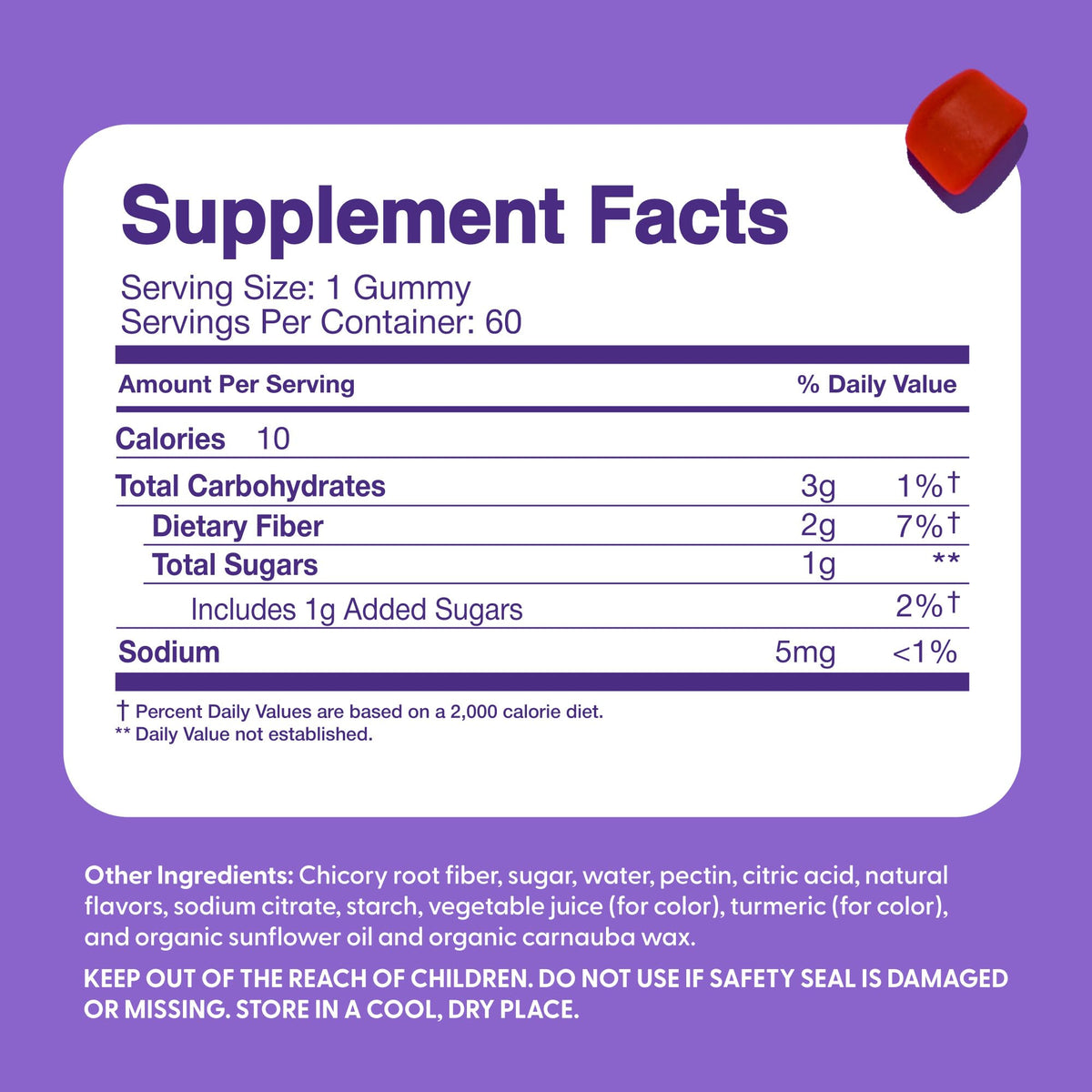 Gummies de Fibre pour Enfants avec étiquette de composition
