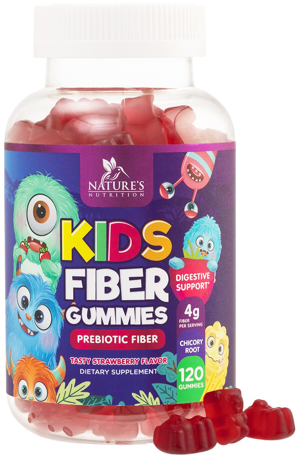 Gummies de Fibre pour Enfants Nature's Nutrition 120 gummies dans leur emballage