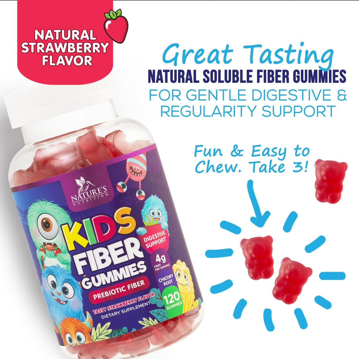 Gummies de Fibre pour Enfants Nature's Nutrition, arrière de l'emballage