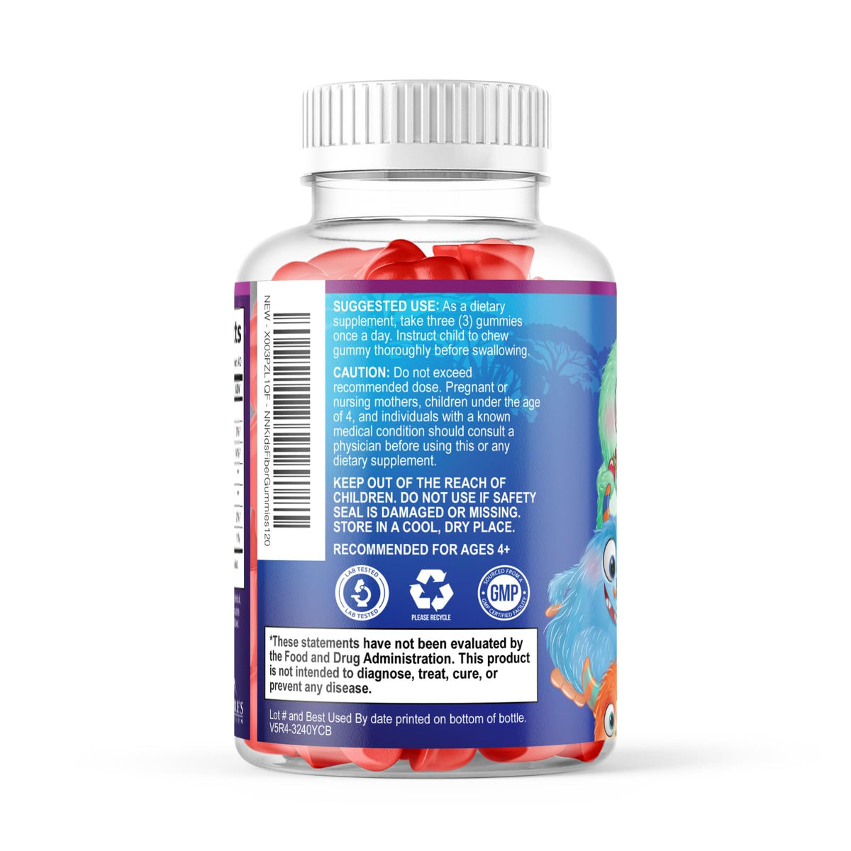 Gummies de Fibre pour Enfants Nature's Nutrition, gummies sur une surface en bois