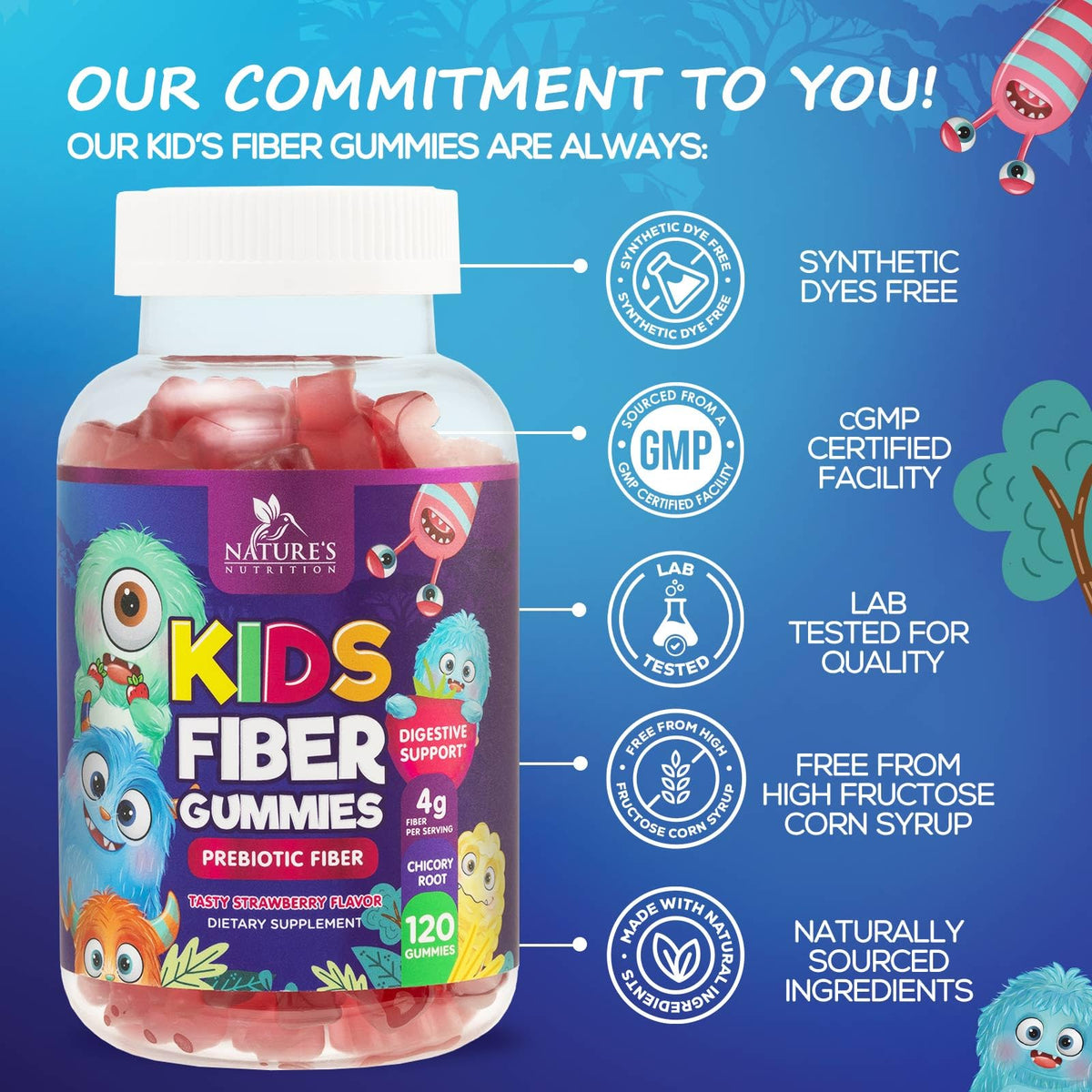 Gummies de Fibre pour Enfants Nature's Nutrition, présentation sur une table