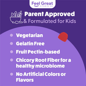 Gummies de Fibre pour Enfants sur une table avec des fruits