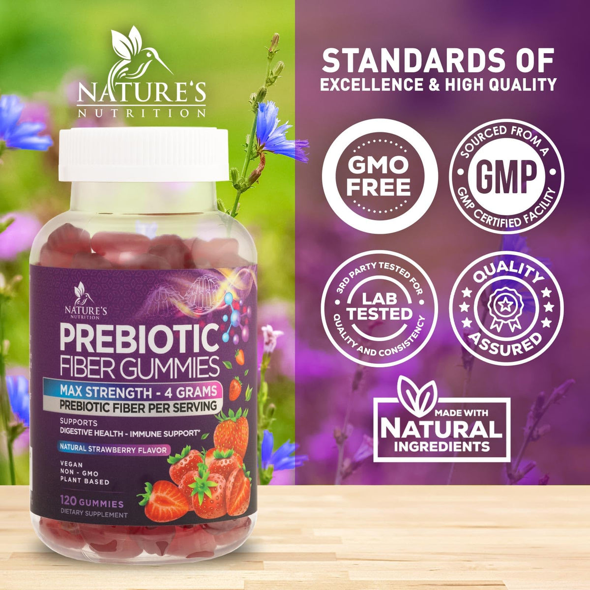 Gummies de Fibre Végétale Nature's Nutrition, étiquette du produit