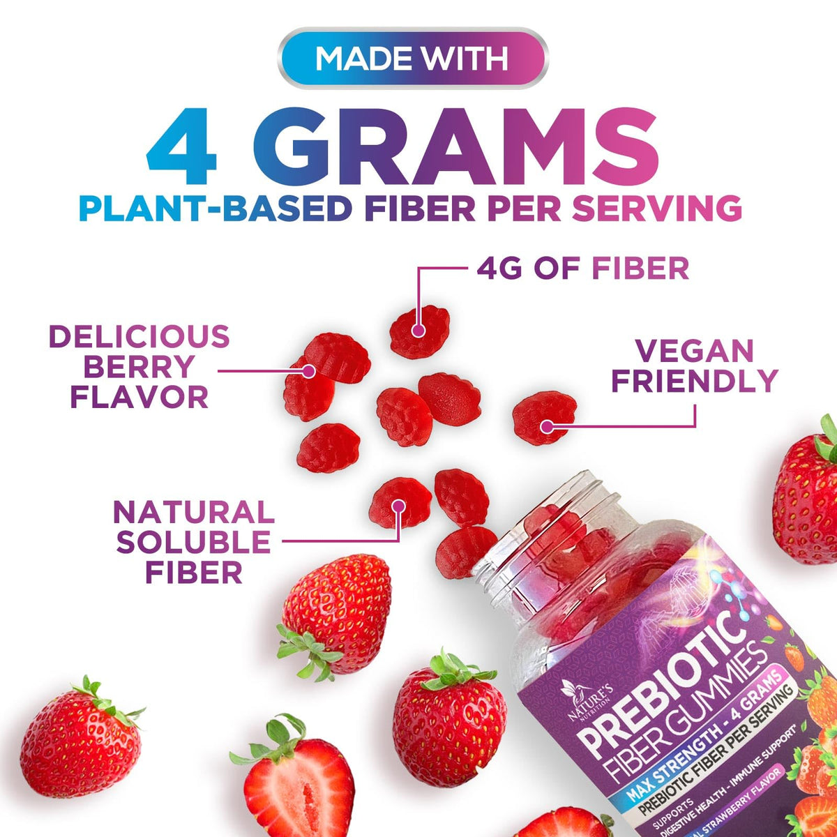 Gummies de Fibre Végétale Nature's Nutrition, gummies en gros plan