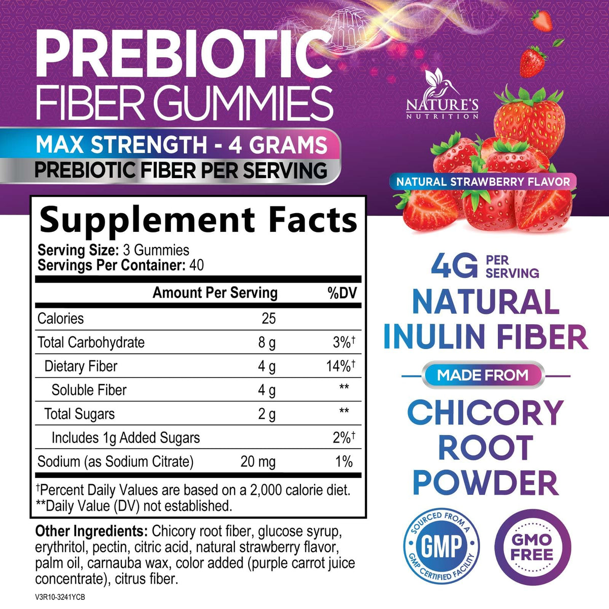 Gummies de Fibre Végétale Nature's Nutrition, vue de côté du pot