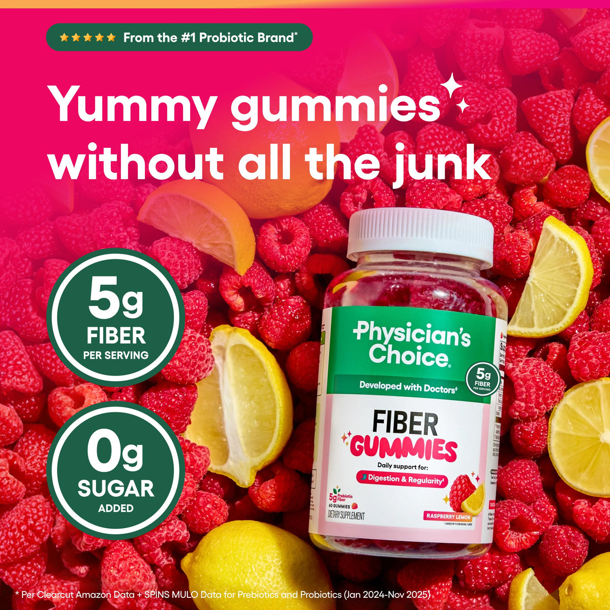 Gummies de fibre végétaliennes Physician's CHOICE, détail de la texture