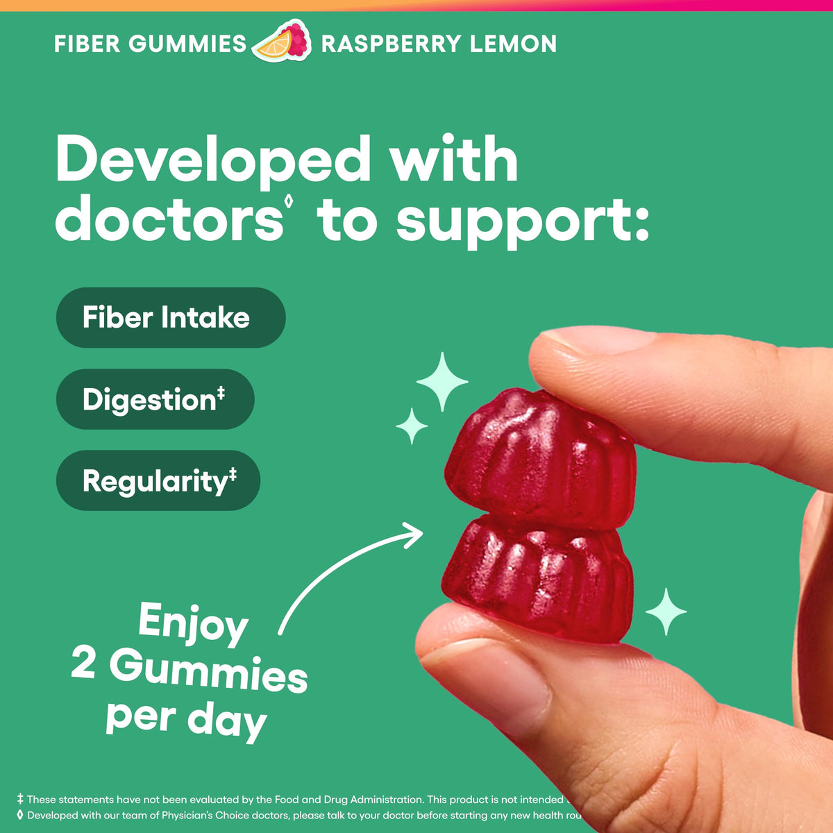 Gummies de fibre végétaliennes Physician's CHOICE, ingrédients sur l'emballage