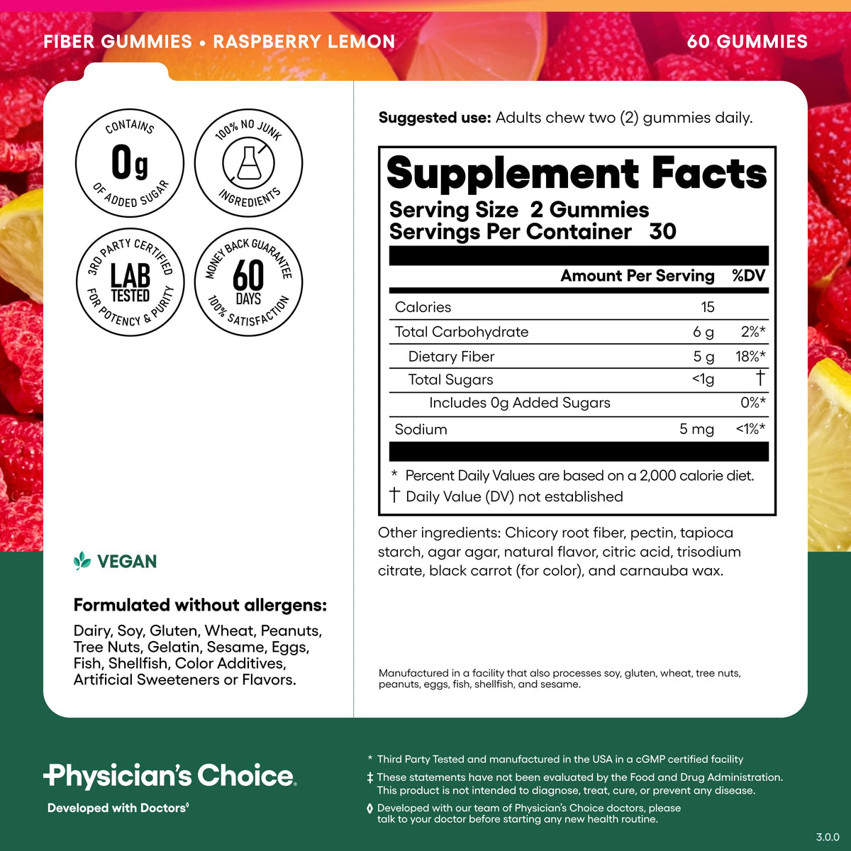 Gummies de fibre végétaliennes Physician's CHOICE, présentation sur une table