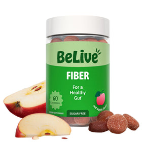 Gummies de fibres BeLive 60 Ct, emballage avant avec goût pomme rouge