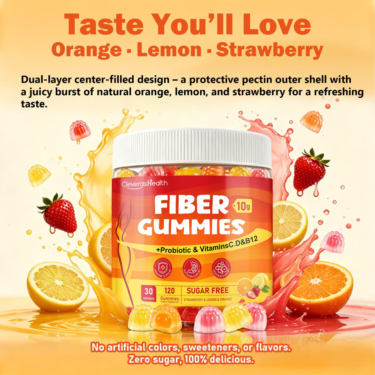 Gummies de fibres CleverasHealth 10g en portion