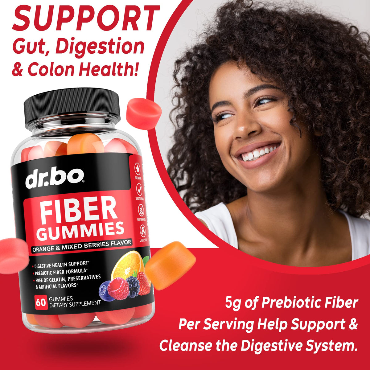 Gummies de Fibres DR. BO avec une portion de 5 g de fibres