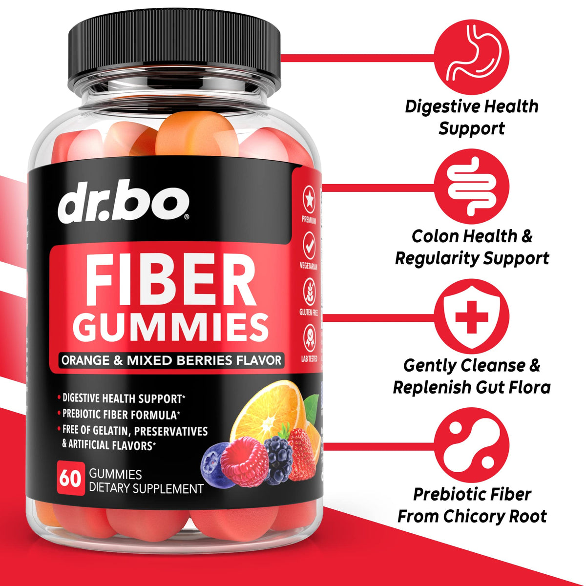 Gummies de Fibres DR. BO vue de face avec racine de chicorée