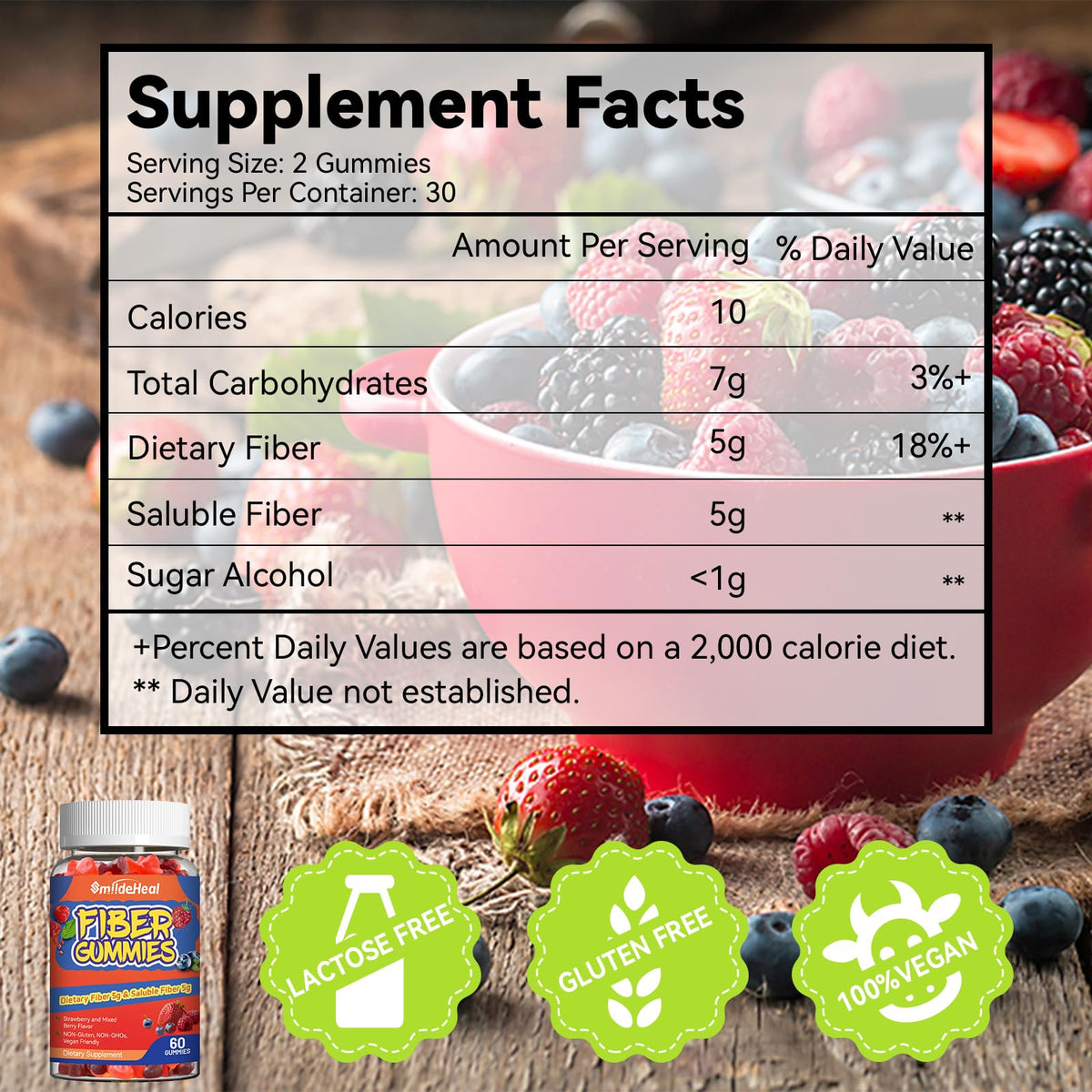Gummies de fibres fraise et fruits mélangés de SmildeHeal