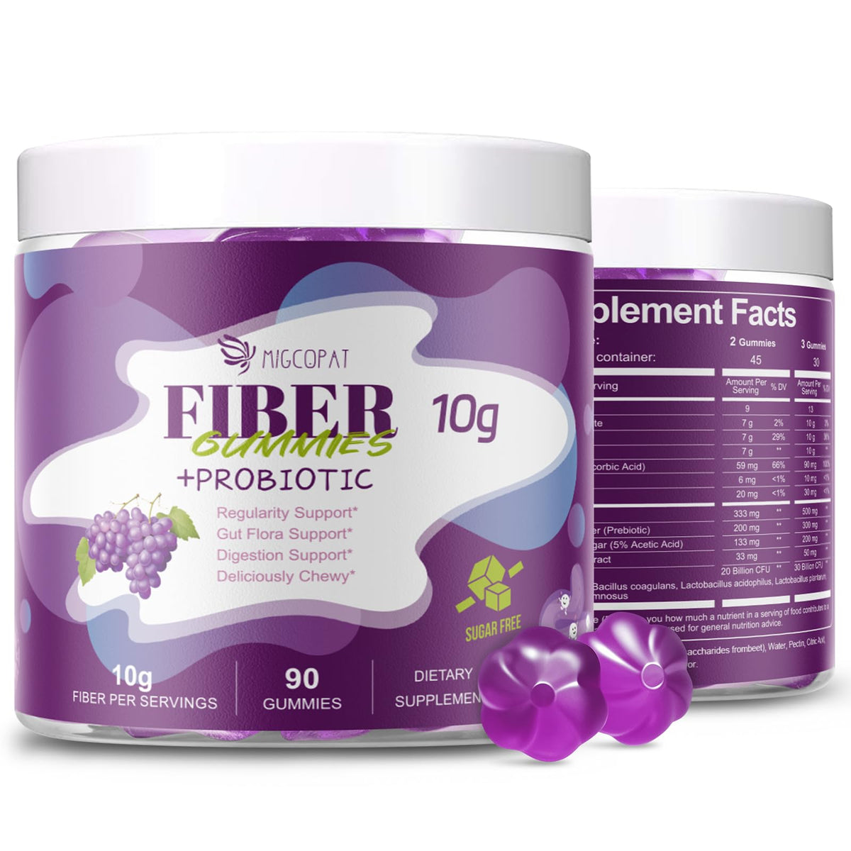 Gummies de Fibres Migcopat 180 gummies saveur raisin en pot