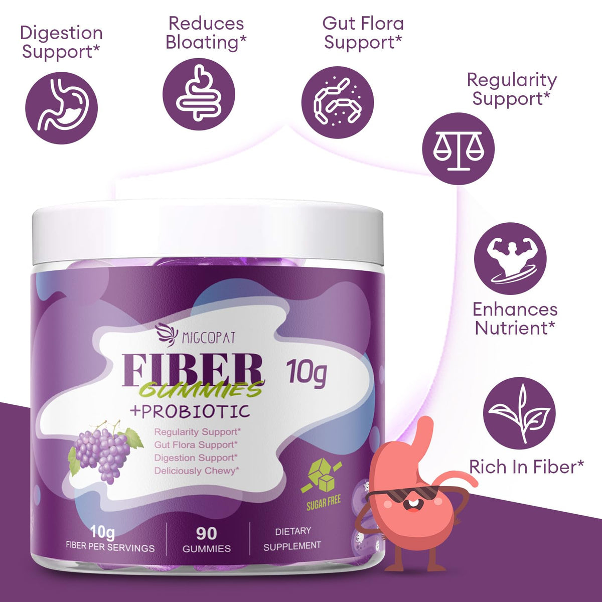Gummies de Fibres Migcopat avec une portion dans une cuillère