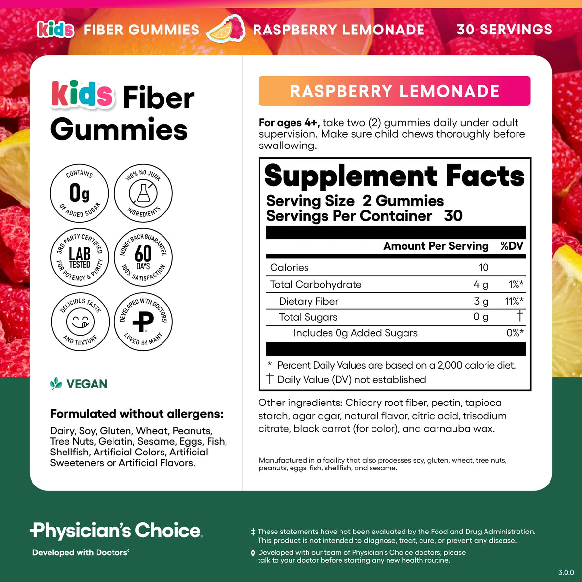 Gummies de Fibres pour Enfants de Physician's CHOICE - portion recommandée