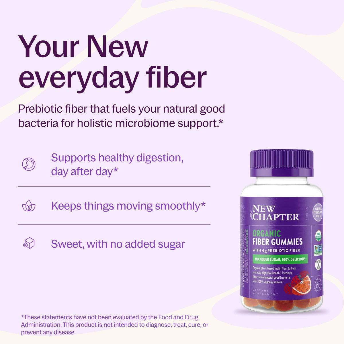 Gummies de Fibres Prébiotiques Bio New Chapter, emballage