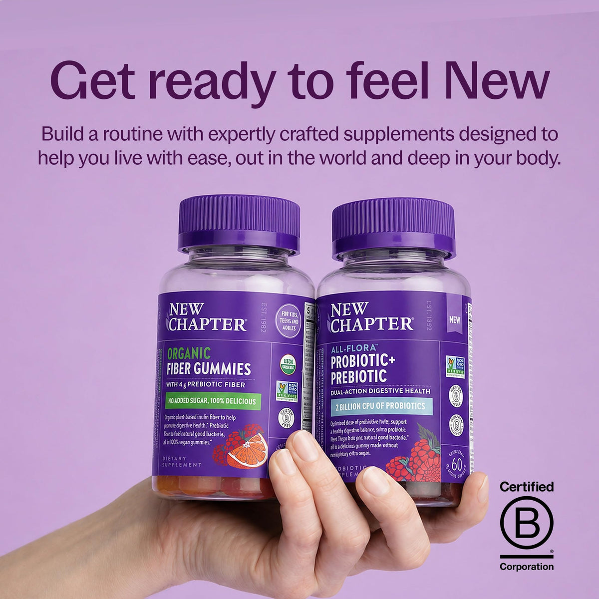Gummies de Fibres Prébiotiques Bio New Chapter, présentation sur une table