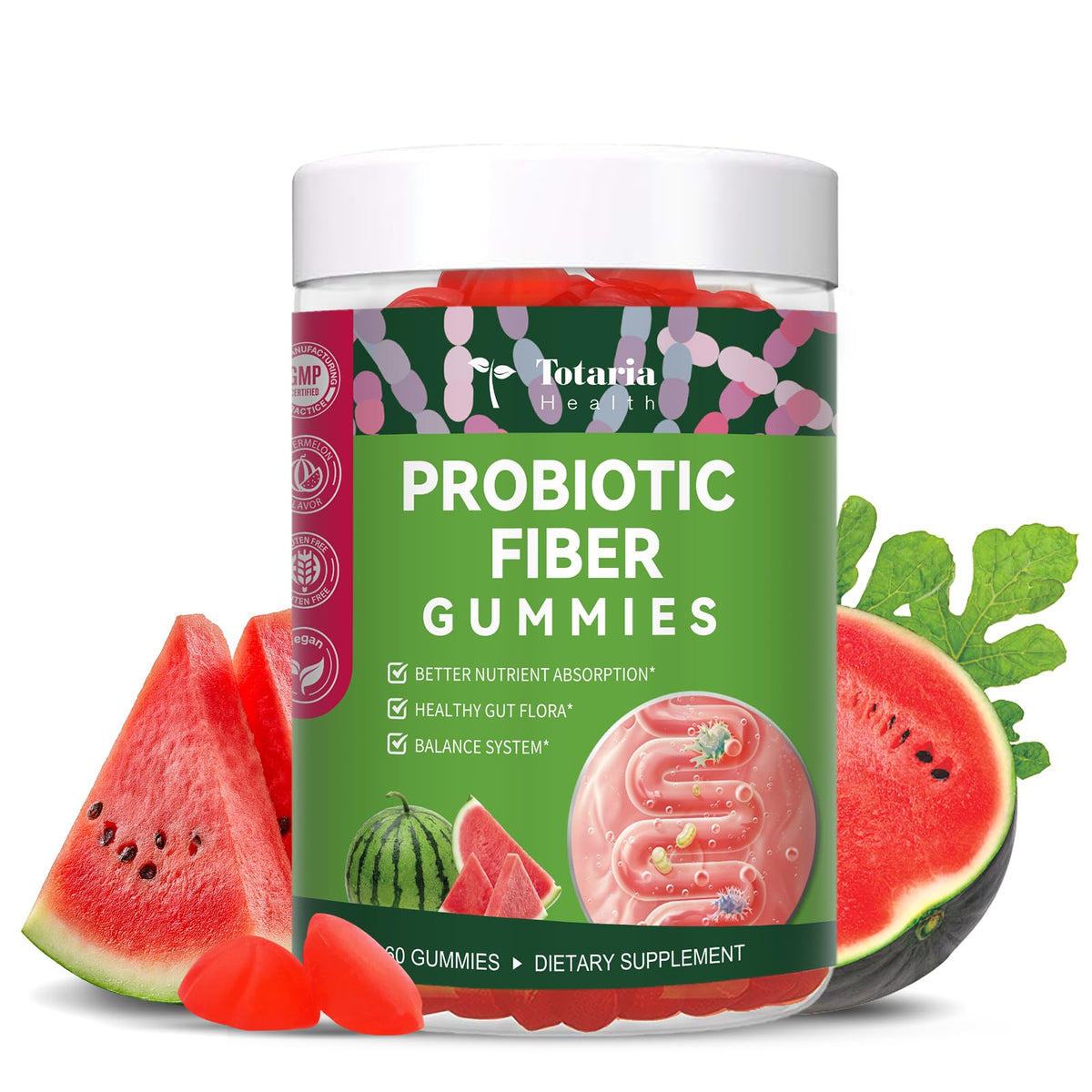 Gummies de Fibres Prébiotiques Totaria saveur pastèque, vue de face